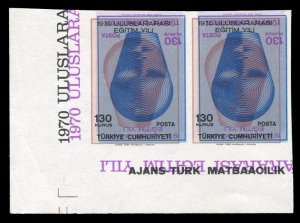 Turkey #1839var, 1970 130L International Education Year, imperf. sheet margin...