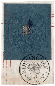 (I.B) QV Revenue : Impressed Duty 10/- (Birmingham 1852)