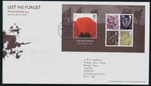 GB 2007 Lest We Forget MS2796 Mini Sheet Royal Mail FDC Tallents House SHS