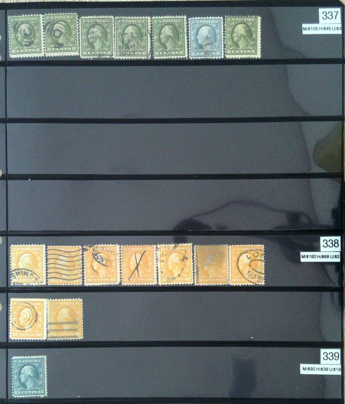 US Scott #331-340 - WF lot - Mixed OG & Used - Dealer's Stock - 1908-09