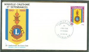 New Caledonia 550 1986 350fr Noumea Lions Club (single) on an unaddressed cacheted FDC