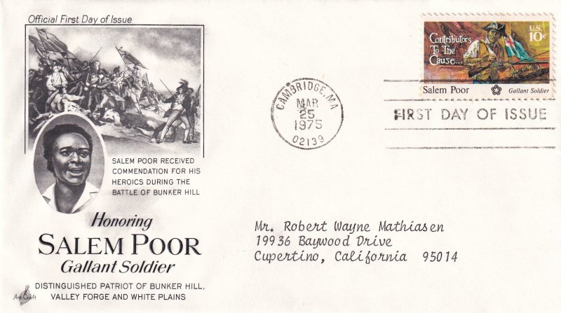 1975, Honoring Salem Poor, Art Craft, FDC (E12286)