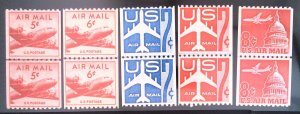 Scott #C37,C41,C52,C61,C65 - Airmail Stamps - Joint Line Pair Lot MNH 1948-1962