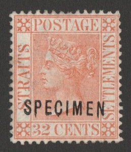 MALAYA - STRAITS SETTLEMENTS 1883 QV 32c, wmk crown CA, SPECIMEN. Ex DLR RARE!