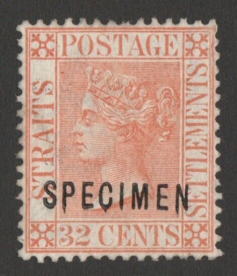 MALAYA - STRAITS SETTLEMENTS 1883 QV 32c, wmk crown CA, SPECIMEN. Ex DLR RARE!