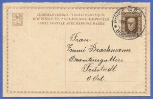 CZECHOSLOVAKIA 1931 1,20h Masaryk used Reply Postal Card