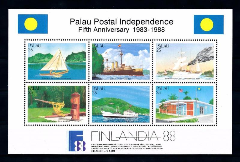 [56557] Palau 1988 Postal independence Boats Mailbox Post Office Sheet MNH