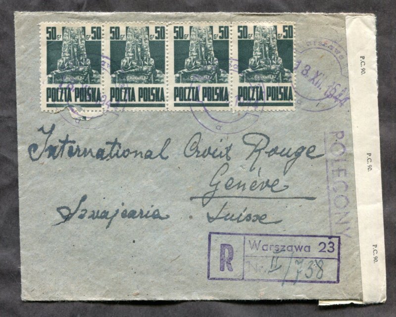 d981 - POLAND 1944 British CENSORED Registered Cover to Switzerland. Via Turkey