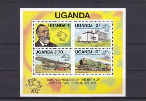 SA09a Uganda 1981 150th Anniv of Birth of Heinrich von Stephan mint minisheet