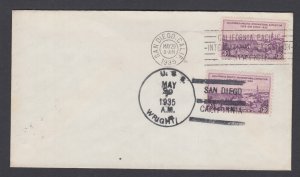 USS Wright 1935 San Diego Visit on Sc 773 California FDC, 2 different FD cancels