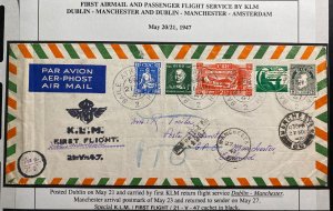 1947 Dublin Ireland First Flight Airmail Cover To Manchester England KLM 2 Of 5