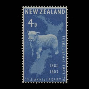 New Zealand 1957 (Variety) 4d Lamb Export Anniversary with sideways watermark ✔️