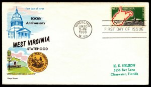 Scott 1232 5 Cents West Virginia Fluegel FDC Typed Address Planty 1232-18