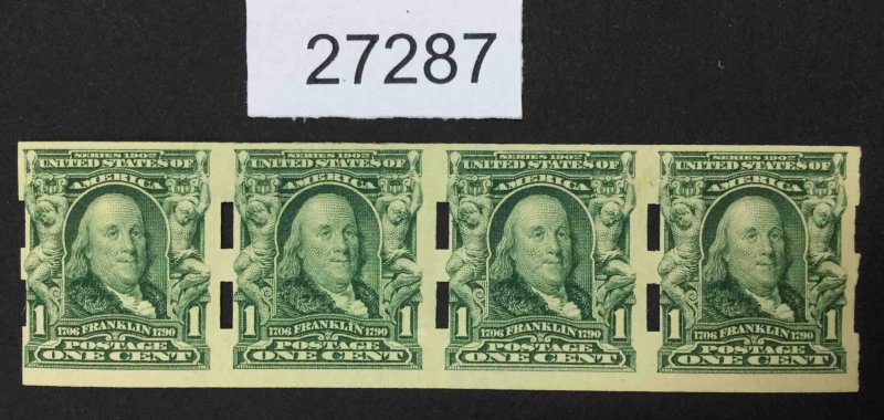 US STAMPS  #314 MINT OG 3NH/1H TYPE III STRIP OF 4 SCHERMACK  LOT #27287