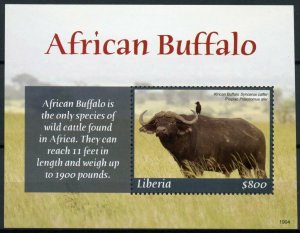 Liberia 2019 MNH African Buffalo Piapiac 1v S/S Birds Wild Animals Stamps