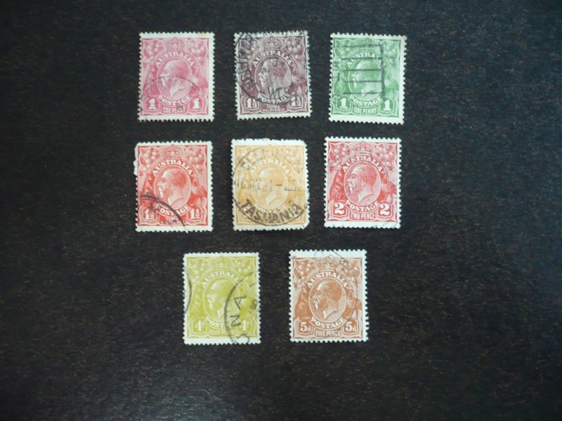 Stamps - Australia - Scott# 21,23,24,26-28,34,36 - Used Part Set of 8 Stamps