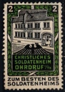 Vintage German Charity Poster Stamp 2 Pfennig Christian Soldiers Home