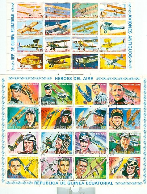 EQUATORIAL GUINEA  AIRPLANES & WAR HEROES FLYERS BLKS of 16 CTO'S