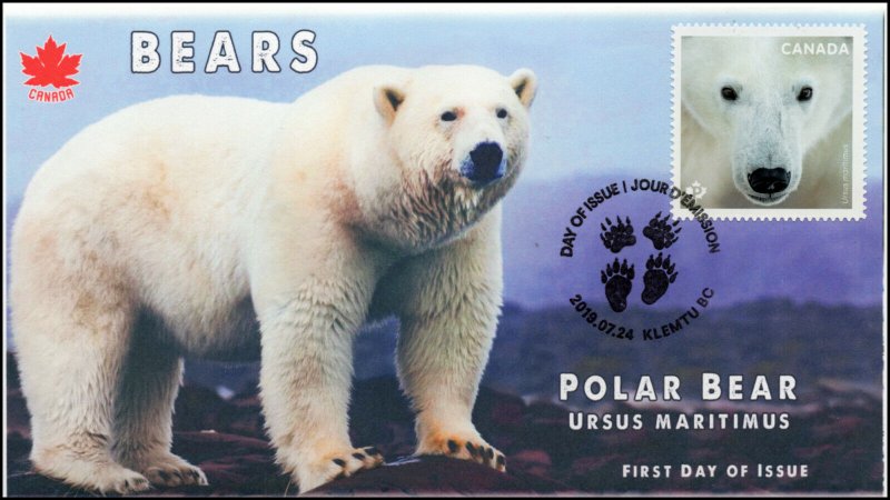 CA19-026, 2019, Canadas Bears, Pictorial Postmark, First Day Cover, Polar Bear