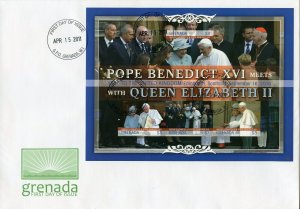 GRENADA  2011 POPE BENEDICT XVI VISIT TO THE UNITED KINGDOM IMPER SHEET II FDC 