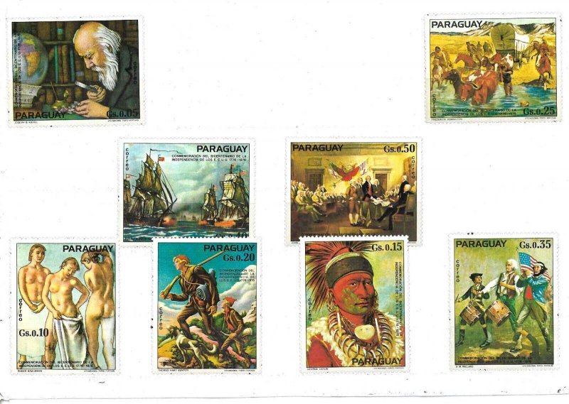 #4022 PARAGUAY 1976 USA BICENTENARY PAINTINGS FLAGS SHIPS MI 2729-36  MNH