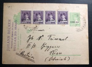 1930 Vulcan Romania Stationery postcard Uprated Cover To Vienna Austria