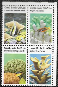 US #1827-30 MNH top corner block of 4.  Coral Reefs.   Nice.