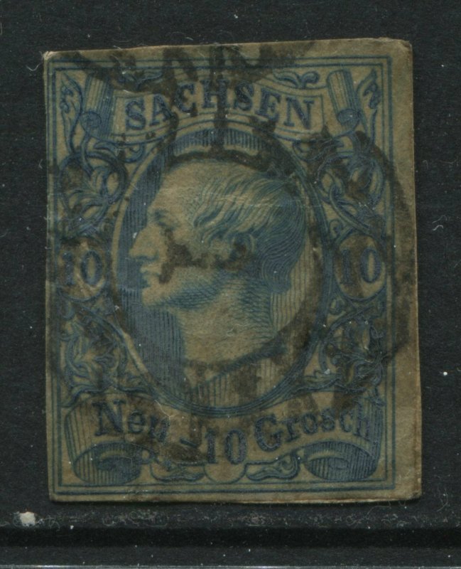 Saxony 1856 10 neu groschen milky blue used 