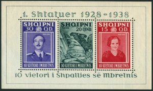 Albania 298 ac sheet, MNH. Michel Bl.3. Queen Geraldine, King Zog, Eagle, 1938.