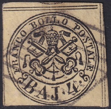 Italy Roman States 1864 Sc 5 Papal States used grill cancel small thins