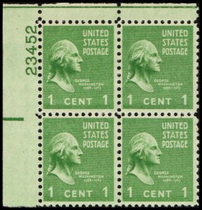 US #804 WASHINGTON MNH UL PLATE BLOCK #23452