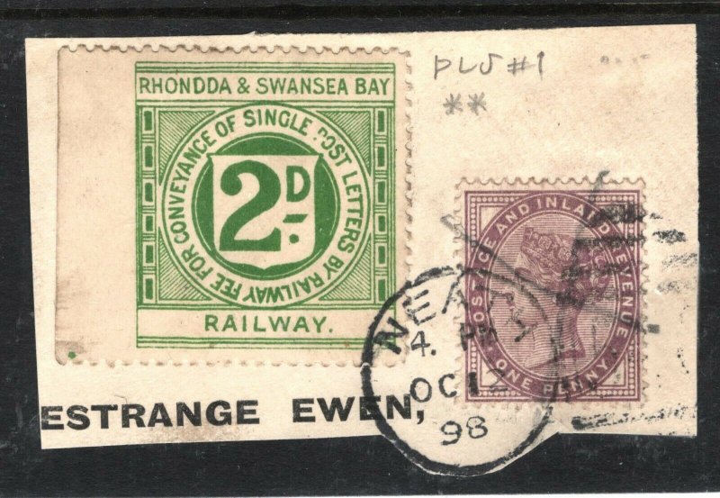 GB WALES RAILWAY LETTER STAMP *Rhondda & Swansea Bay Ry* First Issue 1898 R95