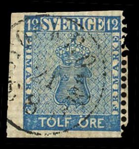 SWEDEN Sc 8 F/USED - 1858 12o -  Coat of Arms