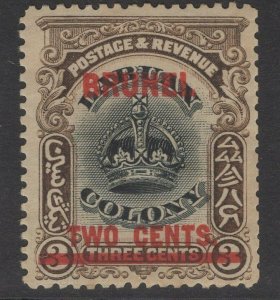 BRUNEI SG12 1906 2c on 3c BLACK & SEPIA MTD MINT