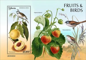 LIBERIA- 2023 - Fruits & Birds - Perf Souv Sheet - Mint Never Hinged