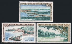 Ivory Coast C22-C24, MNH. Michel 248-249,255. Air Post 1963. Landscapes. Bridge.