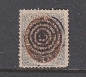 Danish West Indies Sc 10 used. 1876 10c blue & brown Numeral, SON target cancel