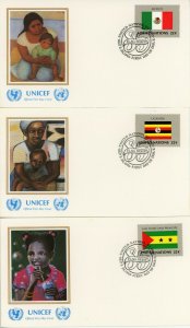 UNITED NATIONS #450-465 Flags FDC First Day Issue UNICEF Cover Collection 1985