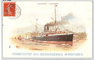 FRANCE Maritime Postcard MESSAGERIES MARITIMES Ship PAQUEBOT 1910 View-Side PF53