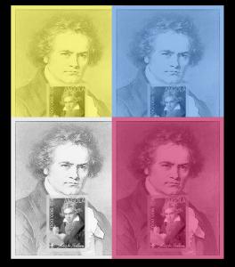 ANGOLA 4 SHEETS IMPERF COLOUR PROOF COMPOSERS BEETHOVEN 