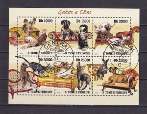Sao Tome and Principe 2010 Dogs Cats Stamps Sheet Used/CTO