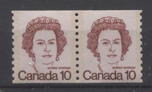 Canada #605iii 10c Dark Carmine QE2 Caricature Coil Pr Ghost Tag Bars VF-75 NH