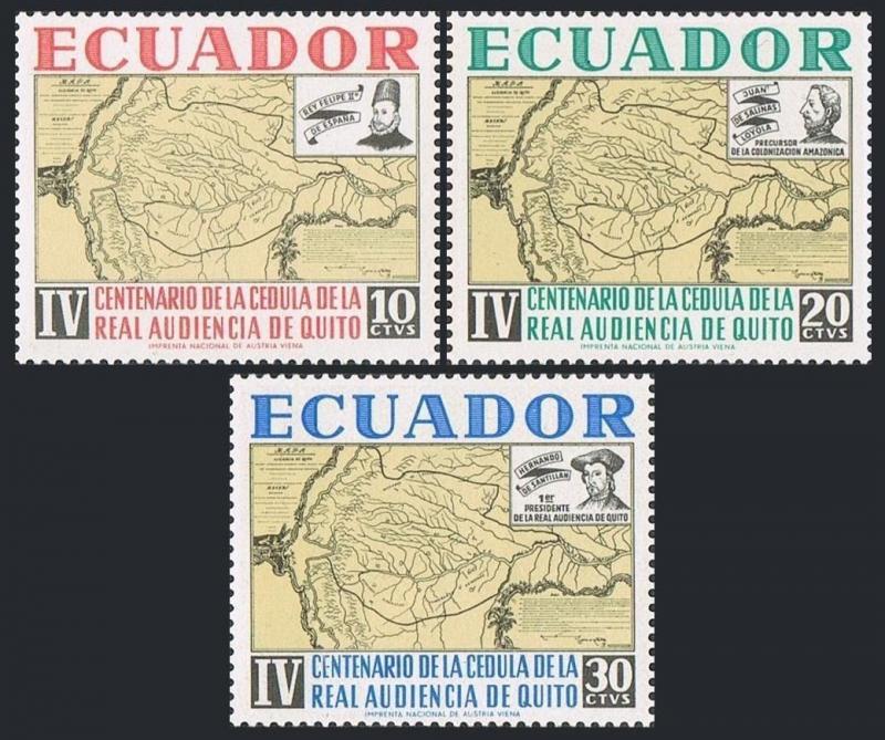 Ecuador 722-724,MNH.Michel 1155-1157. Royal High Court in Quito,400,1964.Map.