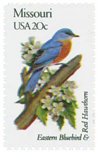 1982 20c State Birds & Flowers, Missouri, Bluebird, Hawthorn Scott 1977 Mint NH