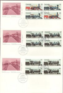 1984 / 3 x Upper Left Plate Blocks OFDC - Canada Steam Locomotives of 1860-1905