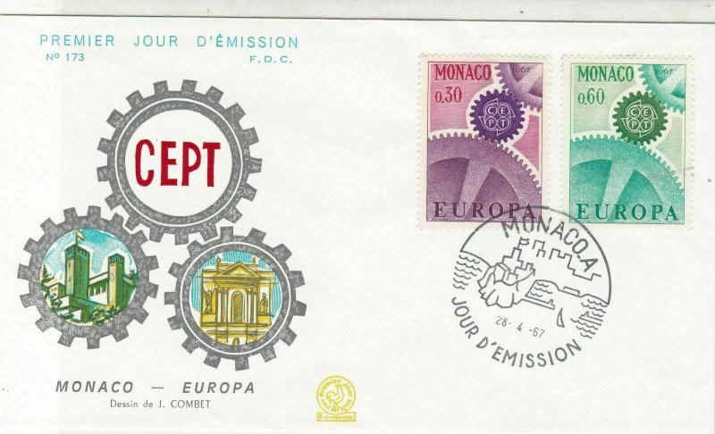 Monaco 1967 Monaco-Europa CEPT Cogs Picture Town Cancel FDC Stamp Cover Ref26393