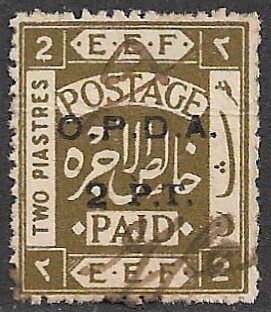 PALESTINE c1920 2PT on 2pi ROUGH PERFS OPDA Revenue Bale 192a Used