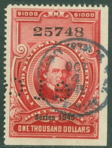 EDW1949SELL : USA 1945 Scott #R435 Very Fine, Used. Perforation initials.