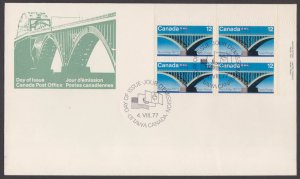 CANADA - 1977 PEACE BRIDGE - BLK-4 - FDC