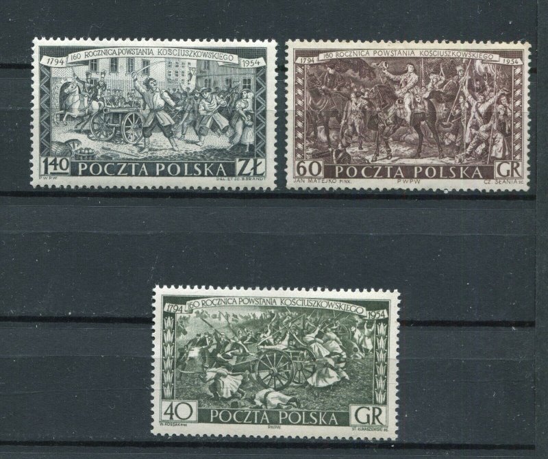 POLAND 1954 160th ANNIVERSERY OF THE INSURRECTION 1794 SCOTT 657-659 PERFECT MNH